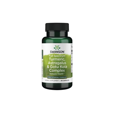 Swanson Full Spectrum Turmeric Astragalus & Gotu Kola Complex, 60 capsules—a dietary supplement inspired by Ayurvedic tradition for holistic wellness.